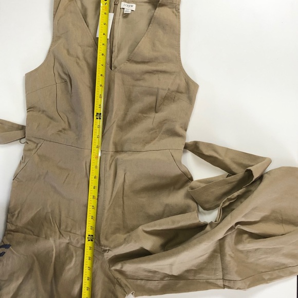 J. Crew Factory Khaki Tan Sleeveless Linen Blend V-neck Belted Jumpsuit - Picture 7 of 12